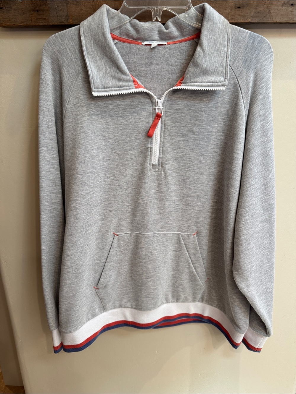 Johnny Was Gray Quarter-Zip Sweatshirt with Red Trim